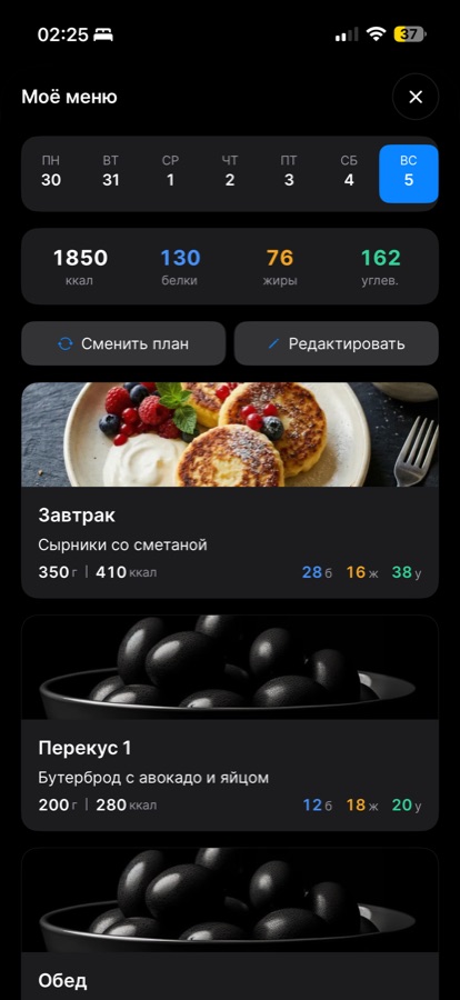 Недельное меню с планом питания